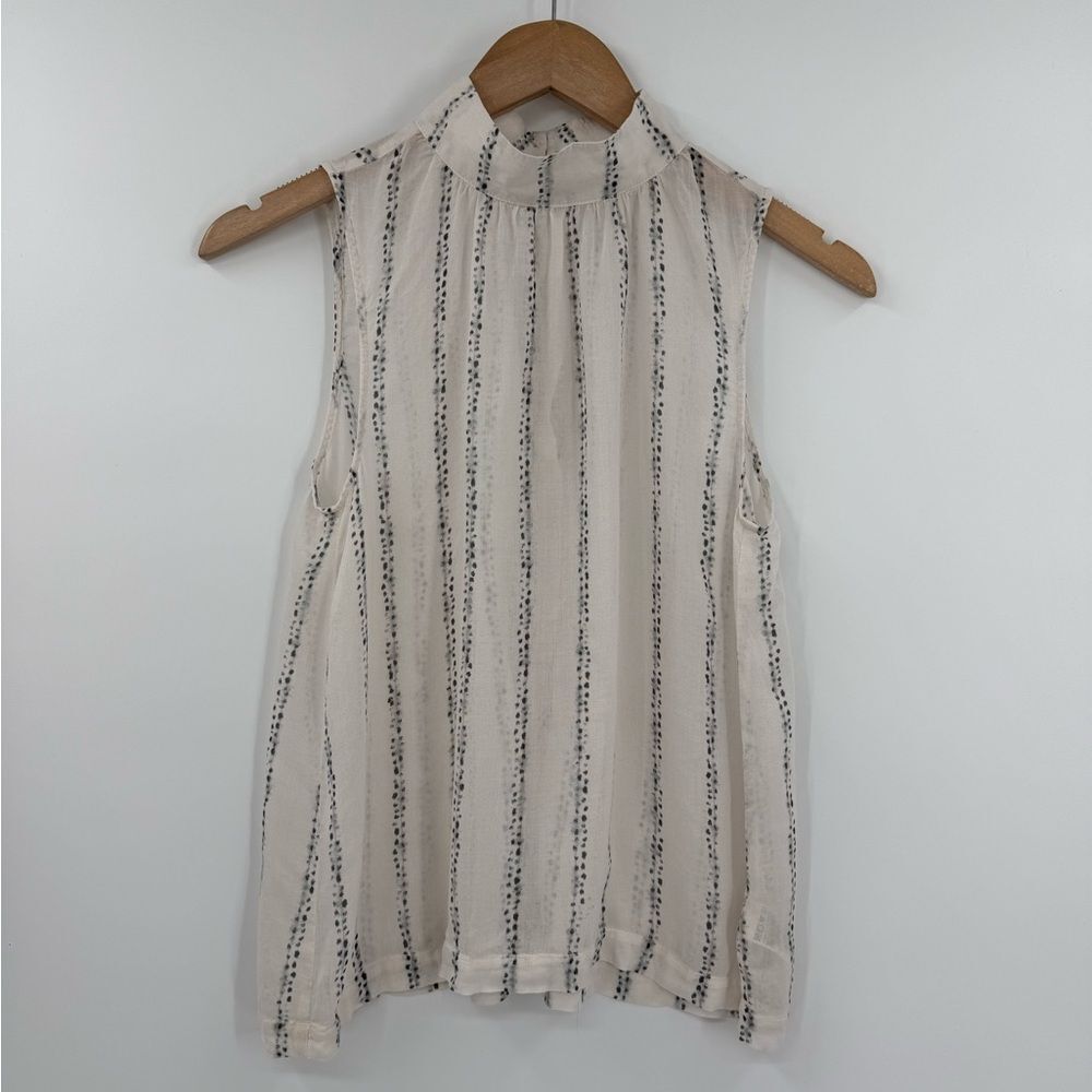 Cloth & Stone Sleeveless Mock Neck Stripe Blouse in Cream & Black | XS